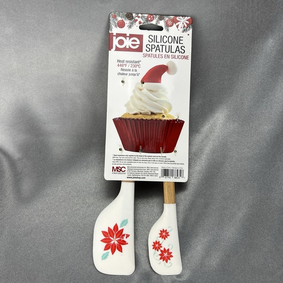 Joie Christmas Silicone Spatulas Holiday Poinsettias White Red 2 Pieces Gifting - Picture 4 of 6